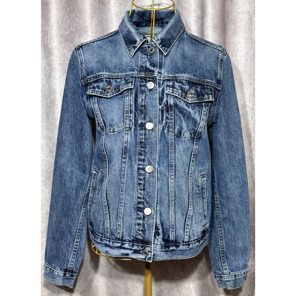 Gap 1969 Denim Distressed Icon Jacket Saddle Blue Women's Size‎ Medium